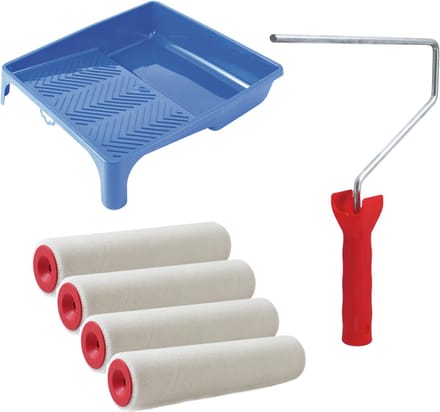 Sorex Verfrollers set - beugel - doseer verfbak - 4x anti spat rollers - 25cm breed - schilderen - pluisvrije rollers