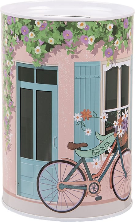 Clayre & Eef Spaarpot Ø 10x15 cm Roze Metaal Fiets