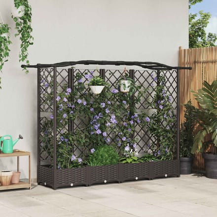 vidaXL Verhoogd Bed met Trellis en Dak Bruin 203,5 x 40 x 123 cm PP