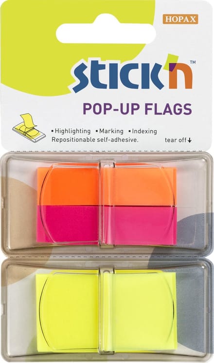Stick'n Index Tabs - 45x12mm - Neon Oranje/Magenta - 45x25mm - Neon Geel - 130 Memoblaadjes