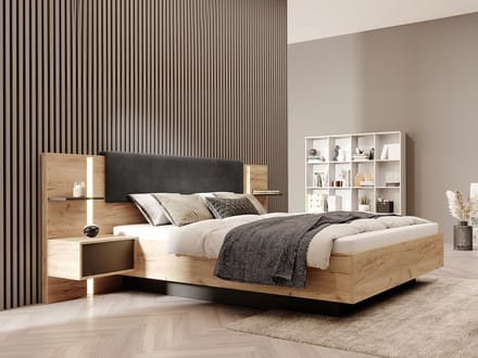 Vente-unique Bedframe stof antracietgrijs, natuurlijk licht 160 x 200 cm