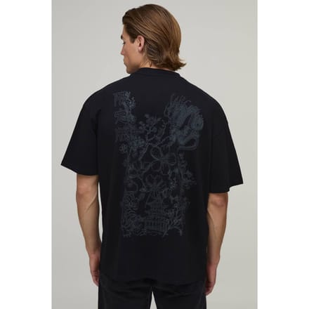 Zwart Oversized T-shirt Met Tonale Drakenprint | Black | Size 3XL