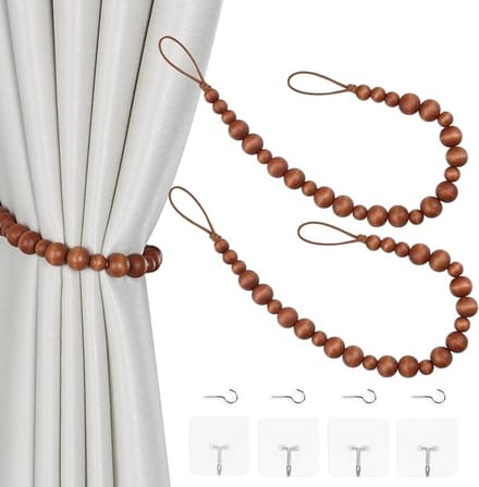 Solidchoice - 2-delige Houten Bead Gordijnbinders voor Boho Decoratie