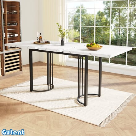 Gutent Uitschuifbare eettafel (140-179,5 x 80 cm)-Ruimtebesparend-Metalen frame-Wit/Zwart
