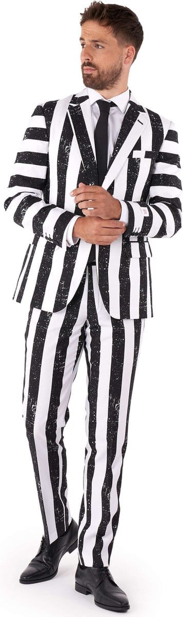 OppoSuits Beetlejuice - Heren Pak - Halloween kostuum - Verkleedkleding Zwart & Wit - Maat EU 48