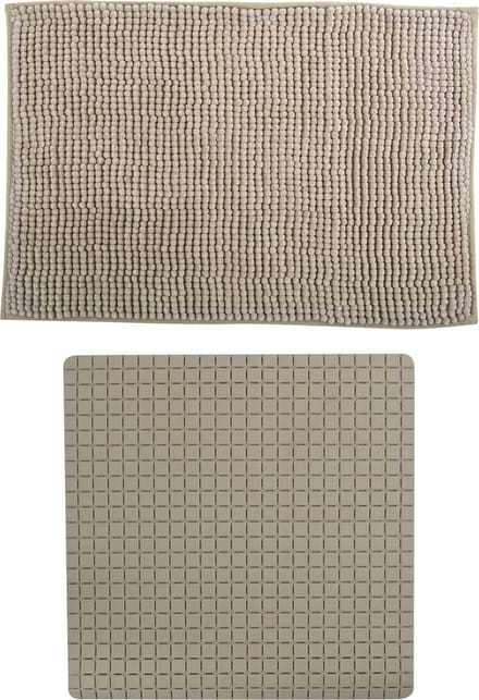 MSV Douche anti-slip mat en droogloop mat - Sevilla badkamer set - rubber/microvezel - beige