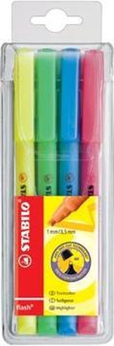 STABILO flash - Markeerstift - Penmodel - Etui Met 4 Kleuren