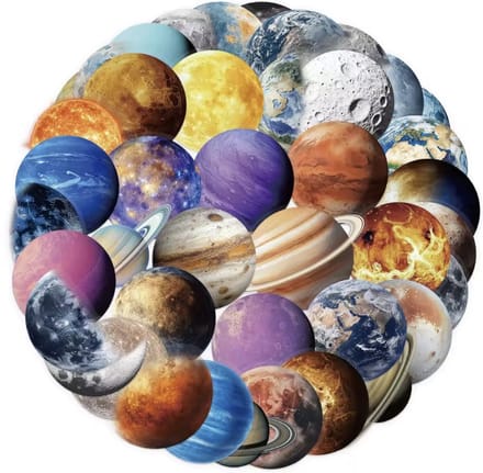 50 Verschillende planeet stickers - Ruimteschip