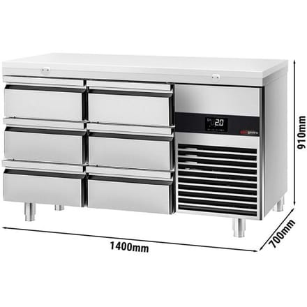 GGM Gastro Koelwerkbank PREMIUM - 1400x700mm - met 6 lades - incl. snijplaat wit