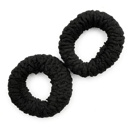 Set zwarte scrunchies – 2 stuks elastische haar accessoires van zacht textiel – zwarte haar elastiekjes voor dames – comfortabele basic scrunchie set