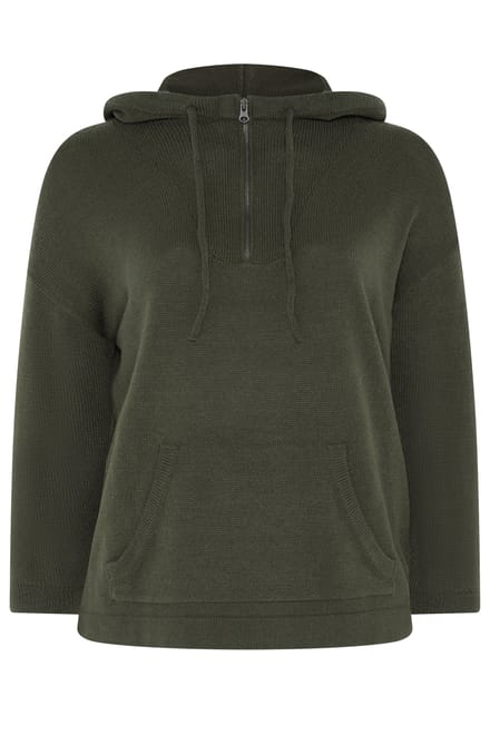 Yours Curve Gebreide Hoodie In Kakigroen Size 42-44