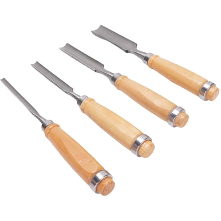 Ensemble de 4 ciseaux demi-ronds Ciseau professionnel en acier avec manche en bois Ciseau à sculpter pour le travail du bois beige