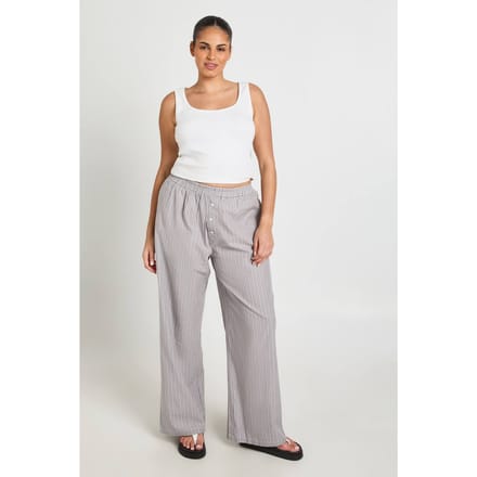 boohoo Dames Plus Gestreepte Poplin Henley Knoop Broek | Grijs | Maat: 46