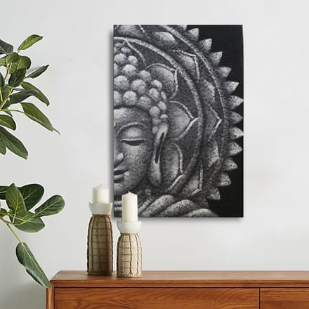 Grijze halve Boeddha Mandala 60x80cm