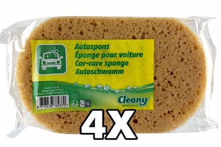 Cleany Autospons Bruin Groot – 4 Stuks – Professionele Auto Was Spons – Extra Absorberend – Krasvrij & Duurzaam