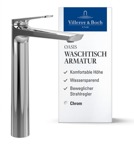 Villeroy & Boch Oasis verhoogde wastafelmengkraan, zonder afloop, chroom, H: 245 mm
