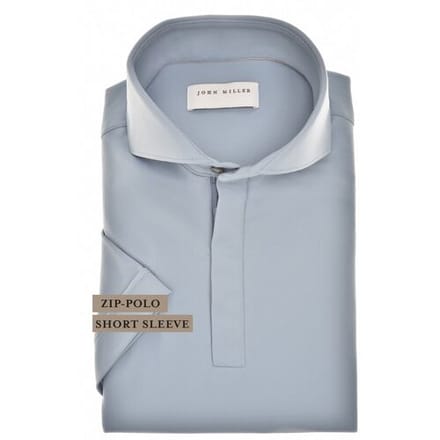 John Miller Polo Slim Plain Hyperstretch Short Sleeve Zip Collar Midden Blauw Melange / male