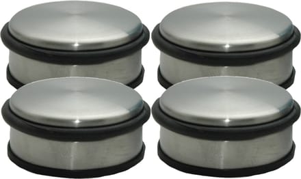 Deurstopper - Set van 4x stuks - RVS - rond - 11,5 x 6 cm - deurstop - 1,1 kg - zilverkleurig