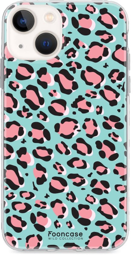 Fooncase Hoesje Geschikt voor iPhone 13 Mini - Shockproof Case - Back Cover / Soft Case - Luipaard / Leopard print / Blauw