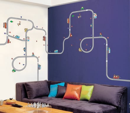 Decoratieve muurstickers met miniatuurtreintjes
