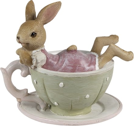 Clayre & Eef Beeld Konijn 10x8x9 cm Bruin Groen Polyresin