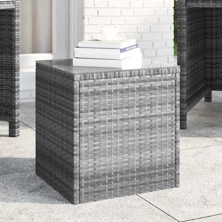 vidaXL - Bijzettafel - 40x37x40,5 - cm - poly - rattan - en - gehard - glas - grijs