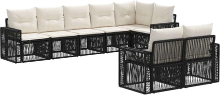 vidaXL - Tuinbank - Set - 8 - st - Zwart - en - Crème - Wit - poly - rattan