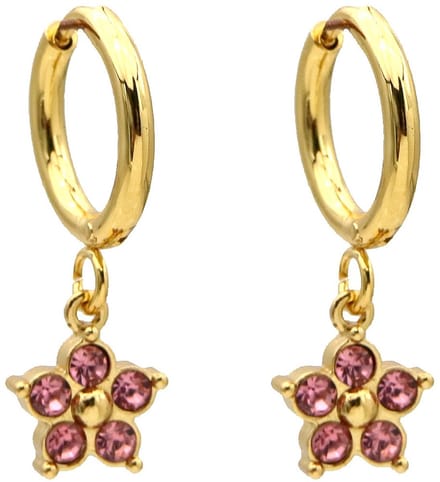 Oorbellen - RVS - kristal bloem - roze - 2,5x1,2 cm