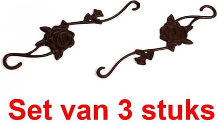 Maddeco - Wanddecoratie - setje - van - 3 - gietijzeren - rozen - bruin gietijzer