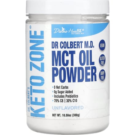 Santé Divine, Dr. Colbert Keto Zone, poudre d'huile MCT, sans saveur, 10,58 oz (300 grammes)