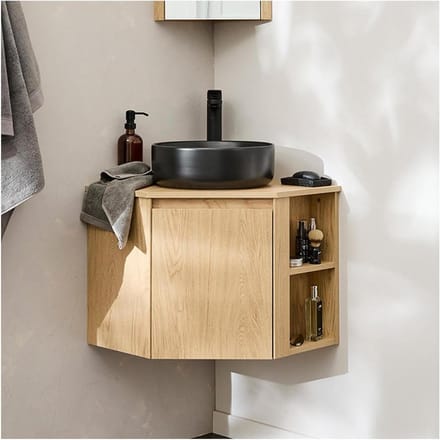 Badkamermeubel Set - Hoekmeubel Set - Ruimtebesparend - Geïntegreerd Opbergrek - 52 cm Breed - Eiken Decor