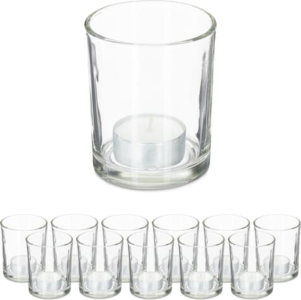 theelichtglazen set van 12 - glas - 8,5 x 7 cm - transparant