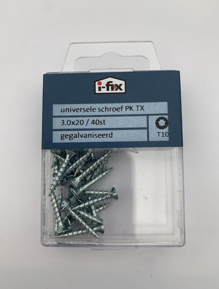 Universele schroef platkop torx 3x 20mm 40 stuks gegalvaniseerd