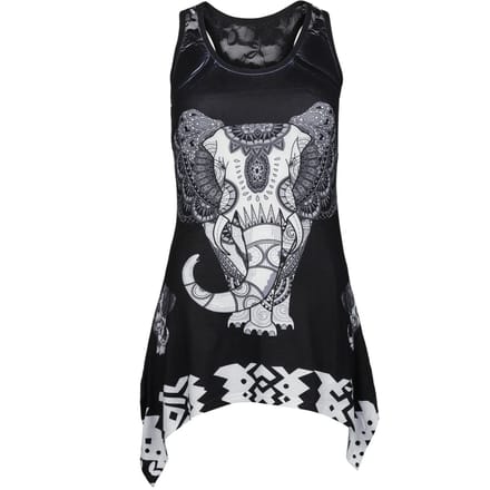 Innocent - Gothic Top - Mandala Elephant Lace Panel Top - S - voor Vrouwen - zwart-wit