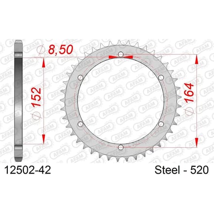 Stalen tandwiel Afam 520 42 dents