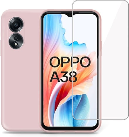 Hoesje + Screenprotector geschikt voor OPPO A38 – Tempered Glass - Liquid Back Case Cover Rose
