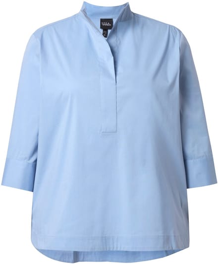 Ulla Popken - Dames - Blouse bies opstaande kraag 3/4-mouwen - Lichtblauw - Maat 42+