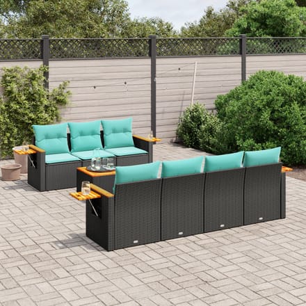 vidaXL - 8-delige - Loungeset - met - kussens - poly - rattan - zwart