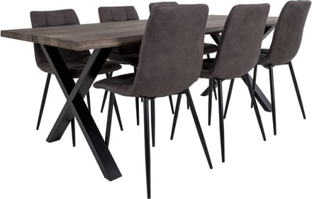 Tony eethoek , 1 eettafel en 6 stoelen donker bruin en eik.