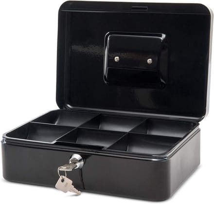 Zwarte Geldcassette met Uitneembaar Muntinzetstuk - 25x19x9 cm