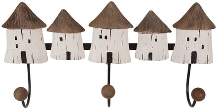 Clayre & Eef Wandkapstok 38x8x19 cm Wit Bruin Hout Huizen