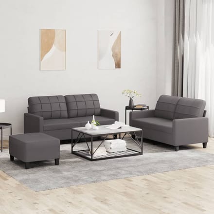 vidaXL - 3-delige - Loungeset - met - kussens - kunstleer - grijs