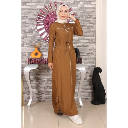 Met rits Abaya Beige-bruin
