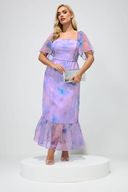 Yours London Paarse Abstracte Organza Jurk Size 44