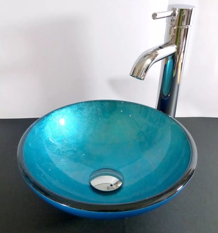 Glazen waskom wastafel blauw 31 cm doorsnede