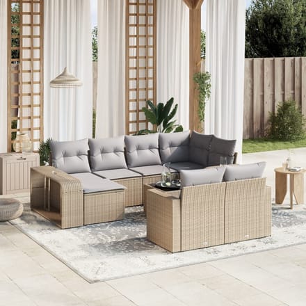 vidaXL 11-delige Tuinset met kussens poly rattan beige