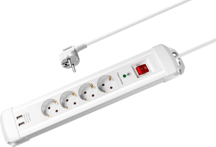 Stekkerdoos - 4 voudig - 2x USB - Aan/uit schakelaar - 1.5 meter - Wit - Allteq