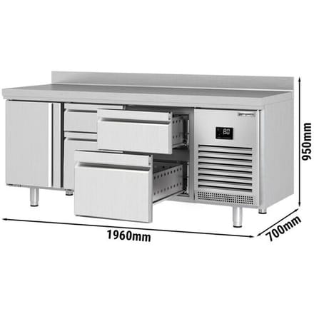 GGM Gastro Kühltisch Premium PLUS - 1960x700mm - mit 1 Tür - 4 Schubladen - mit Aufkantung