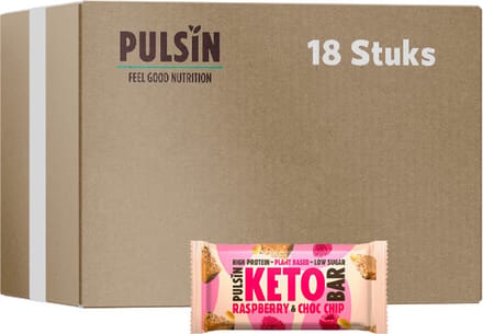 Pulsin | Keto Bar | Raspberry & Choc Chip | 18 Stuks | 18 x 50g