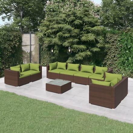 vidaXL - 9-delige - Loungeset - met - kussens - poly - rattan - bruin